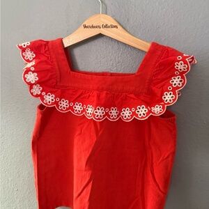 Janie and Jack Red Sleeveless Dress with White Floral Trim